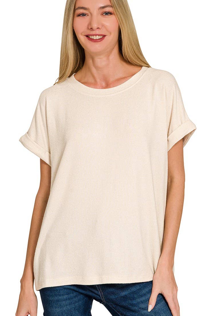 Soft Melange Short Sleeve Round Neck Top