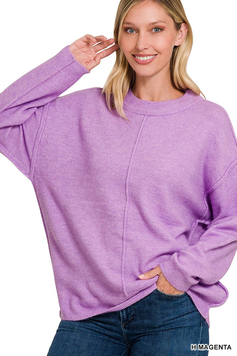 Garment Dyed Front Seam Round-neck Sweater