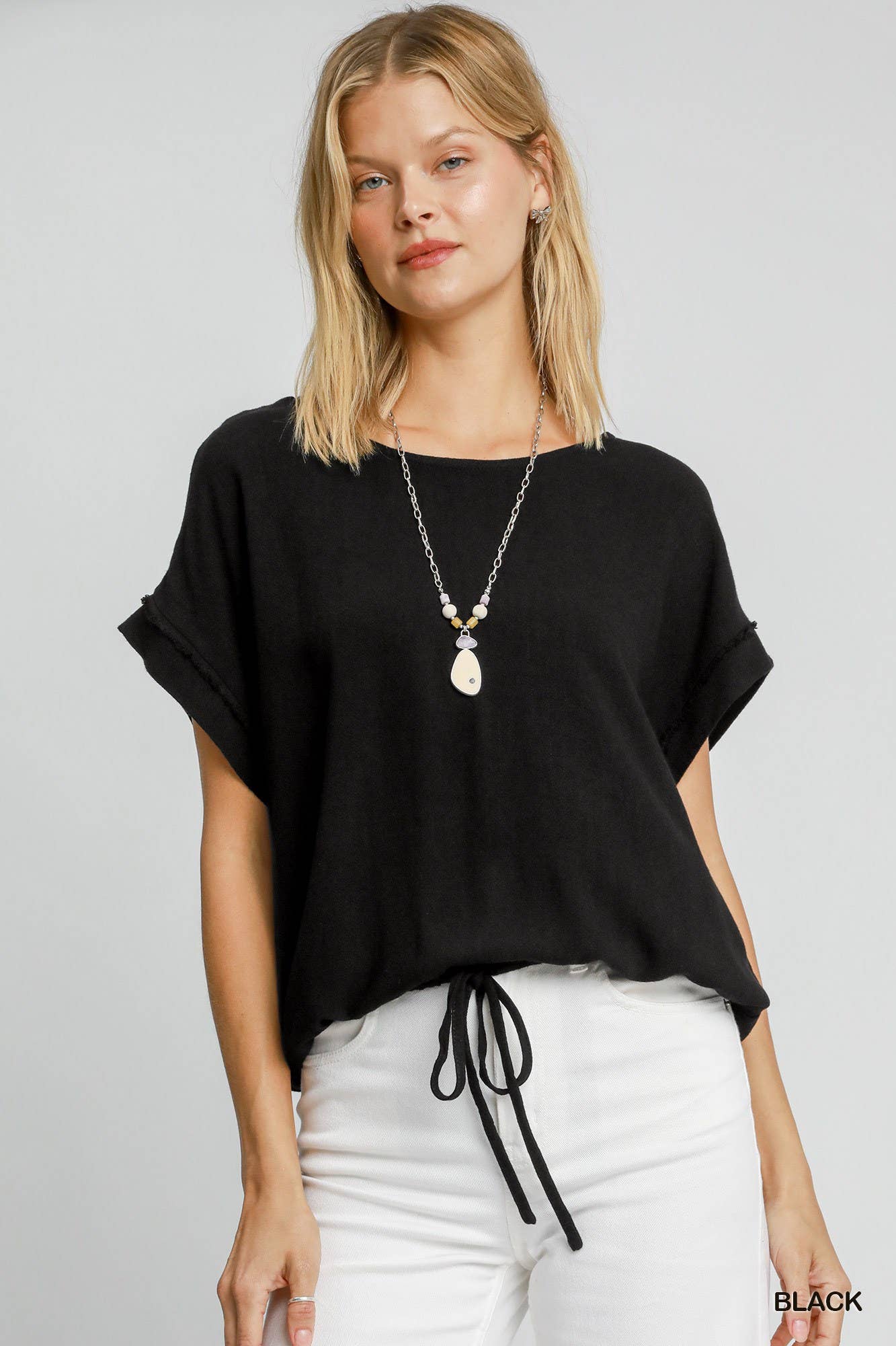 Drawstring Linen Blend Top