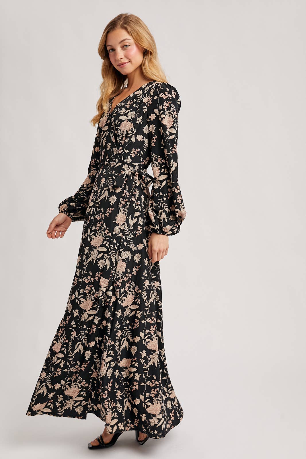 FLORAL PRINT WRAP MAXI DRESS