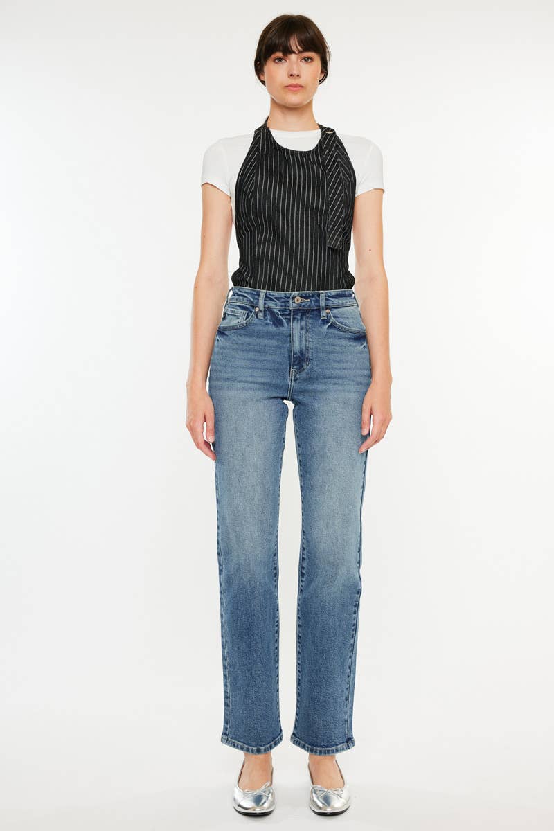 KanCan High Rise Straight Leg Jeans - Whimsical Details - denim, pants