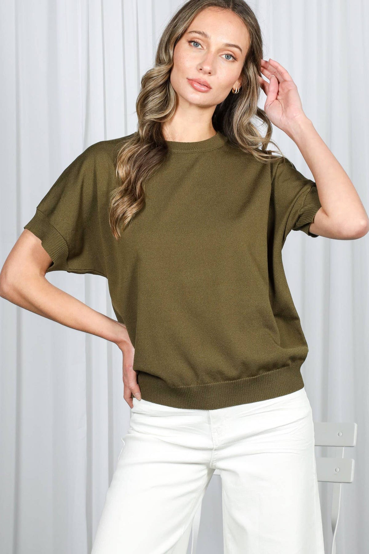 Crew Neck Dolman Sleeve Lightweight Sweater Top