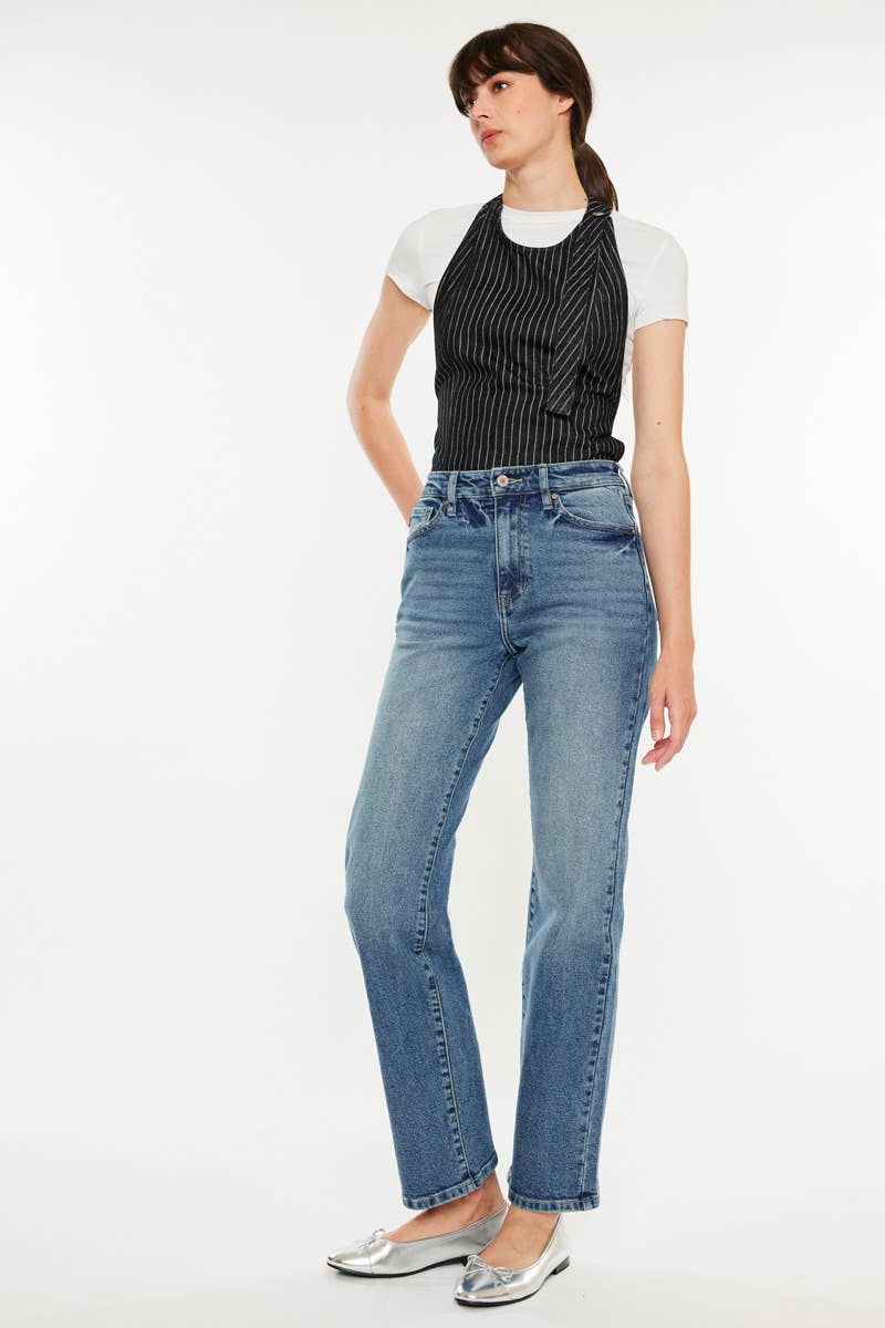 KanCan High Rise Straight Leg Jeans - Whimsical Details - denim, pants