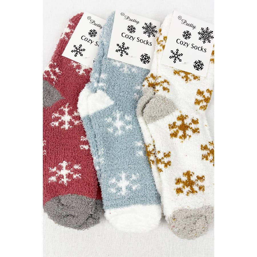Soft Textured SnowFlake Cozy Socks - Whimsical Details -