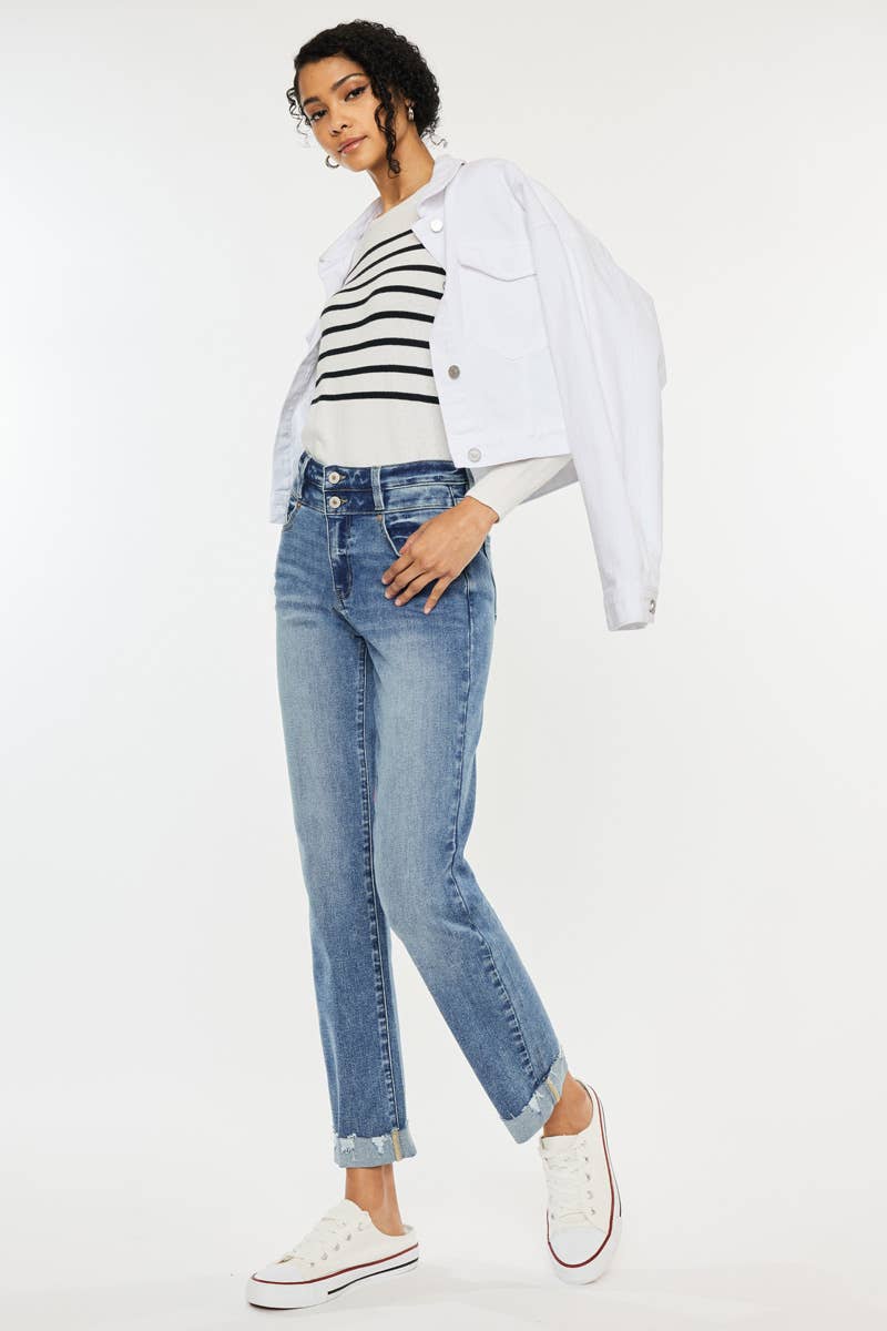 High Rise Slim Straight Medium Wash - Whimsical Details - denim, jeans, pants