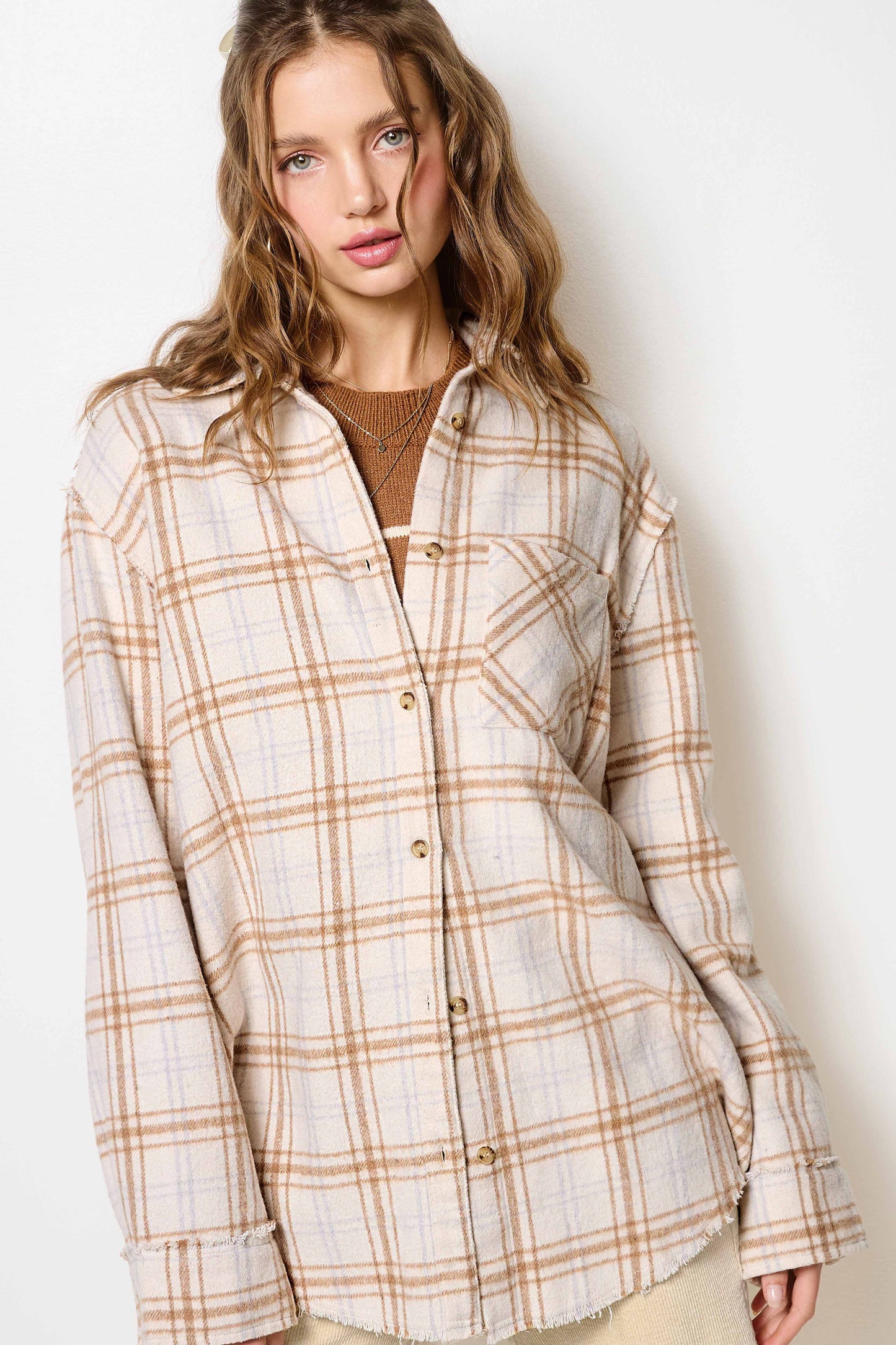 Mineral Washed Button Down Soft Fabric Plaid Shirt