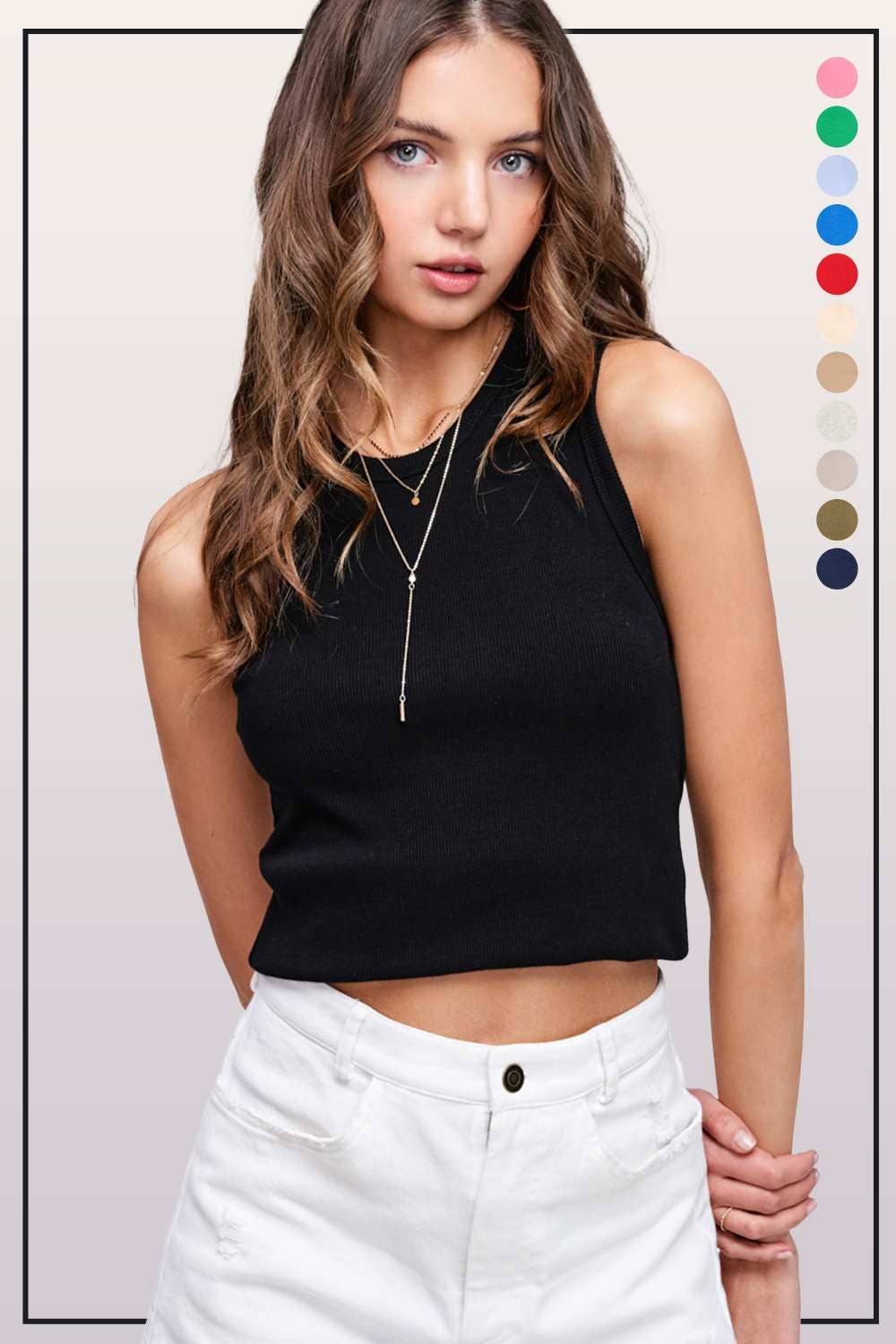 Stretchy Basic Ribbed Sleeveless Crew Neck Tank Top