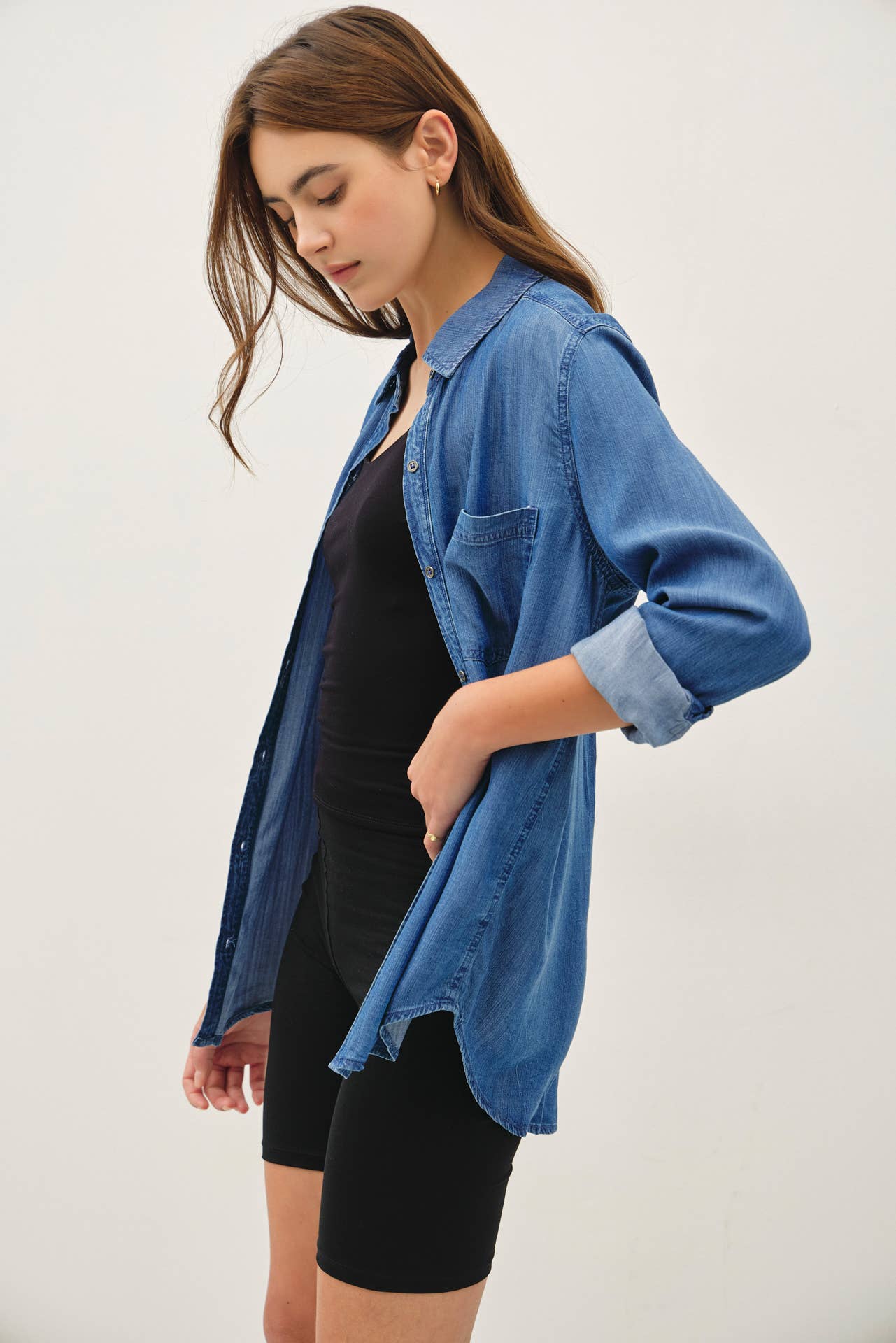 DENIM LOOK LONGSLEEVE TENCEL SHIRT