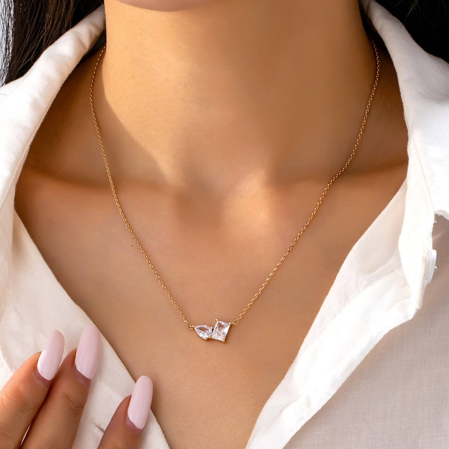 Bethanne Teardrop Rectangle Crystal Pendant Necklace