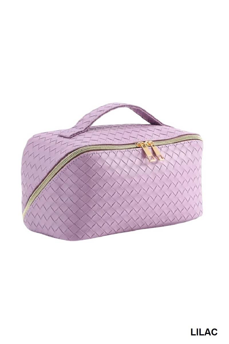 Woven Vegan Leather Cosmetic Makeup Travel Bag