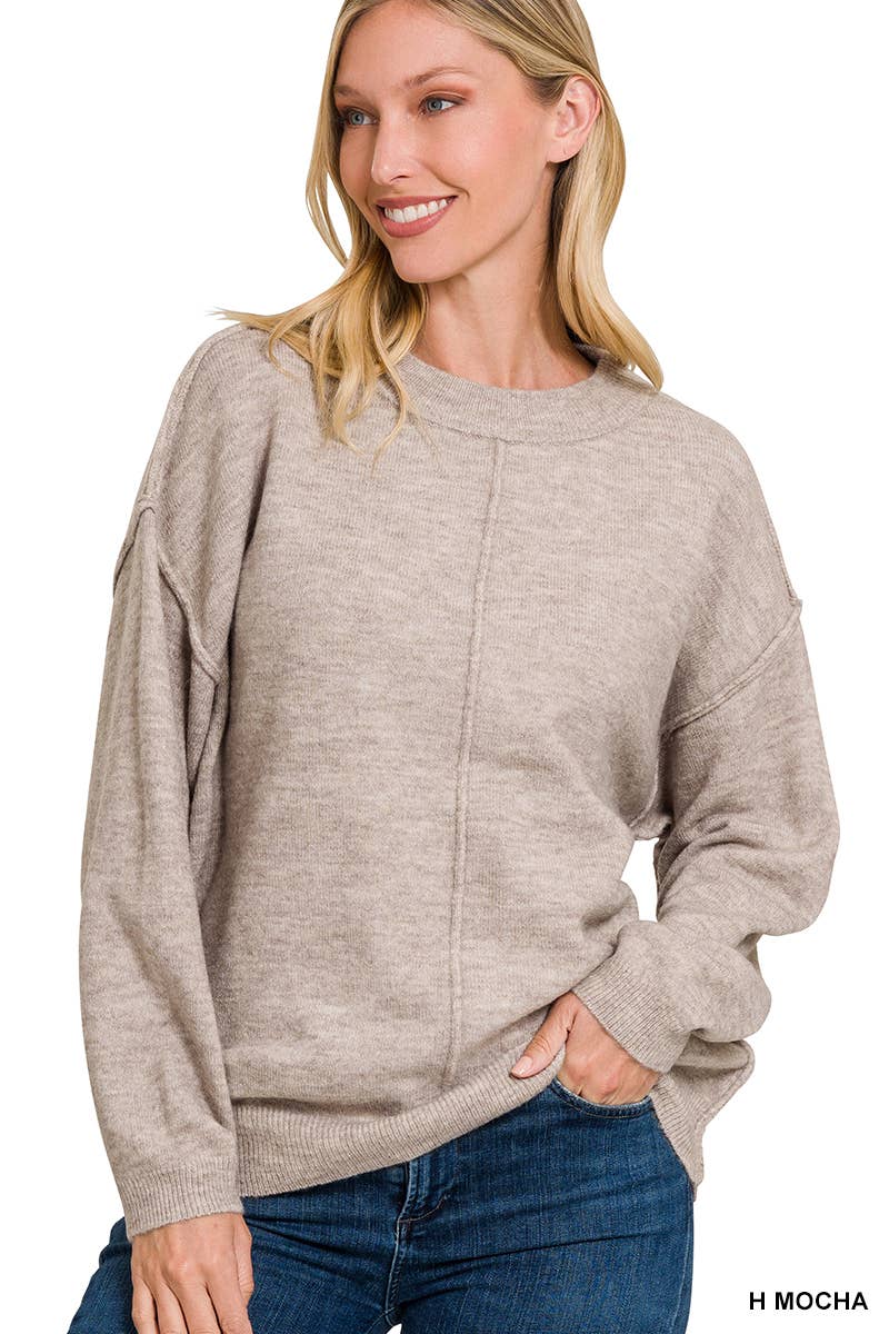 Garment Dyed Front Seam Round-neck Sweater