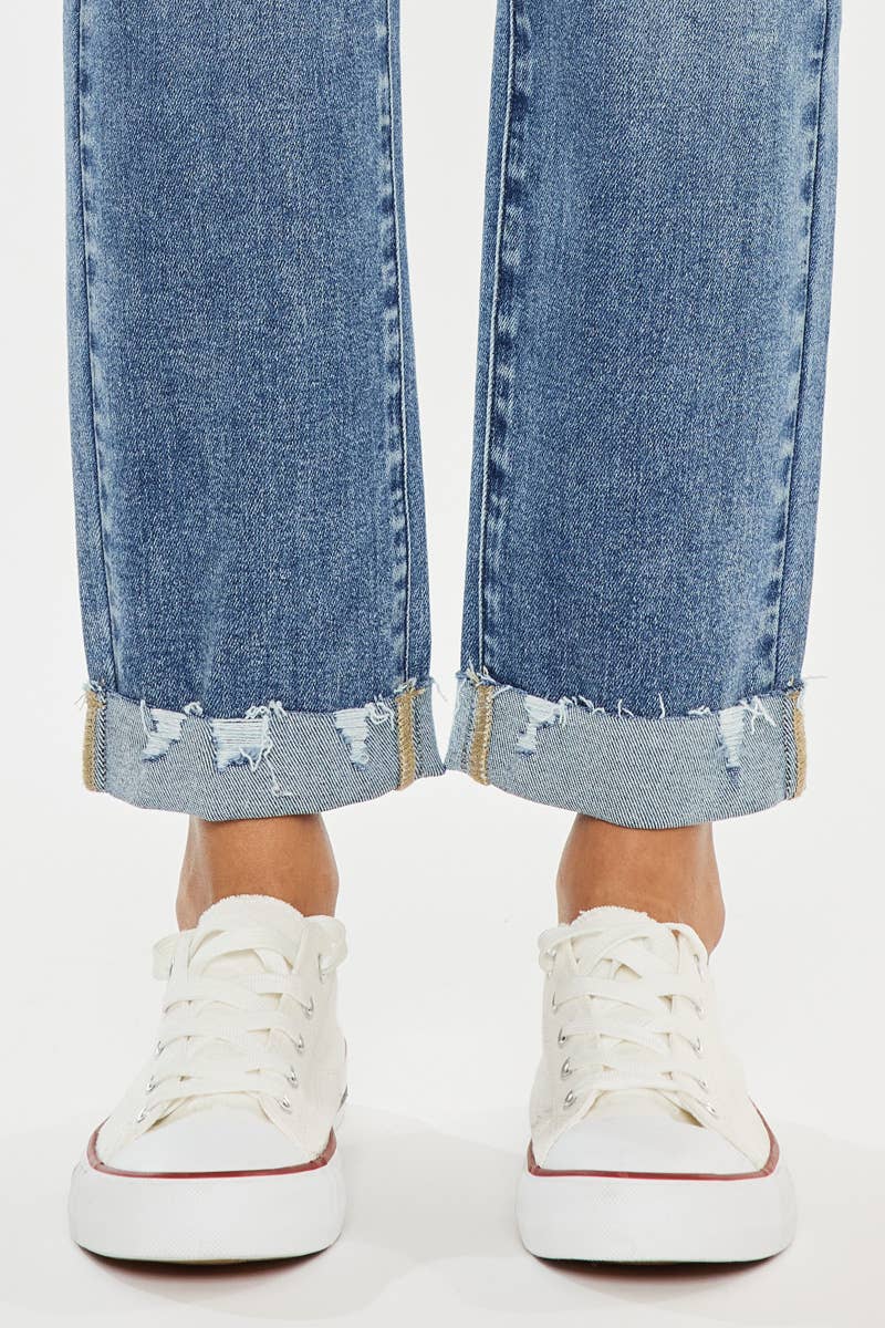 High Rise Slim Straight Medium Wash - Whimsical Details - denim, jeans, pants