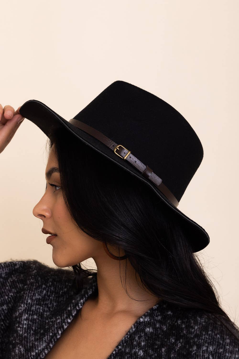 Pinched Front Western Style Hat - Whimsical Details - black, hat