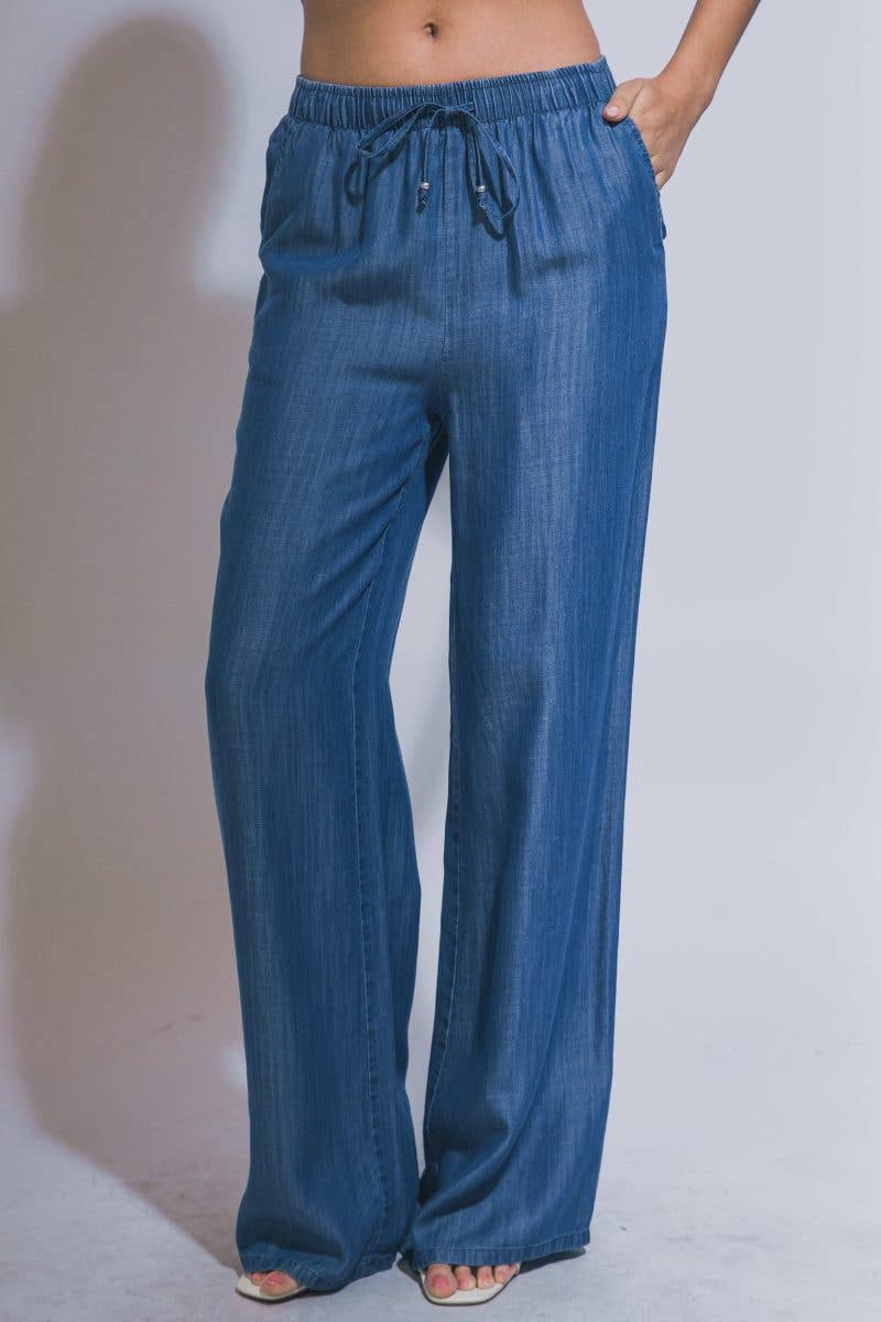 Wide-leg Chambray Pants