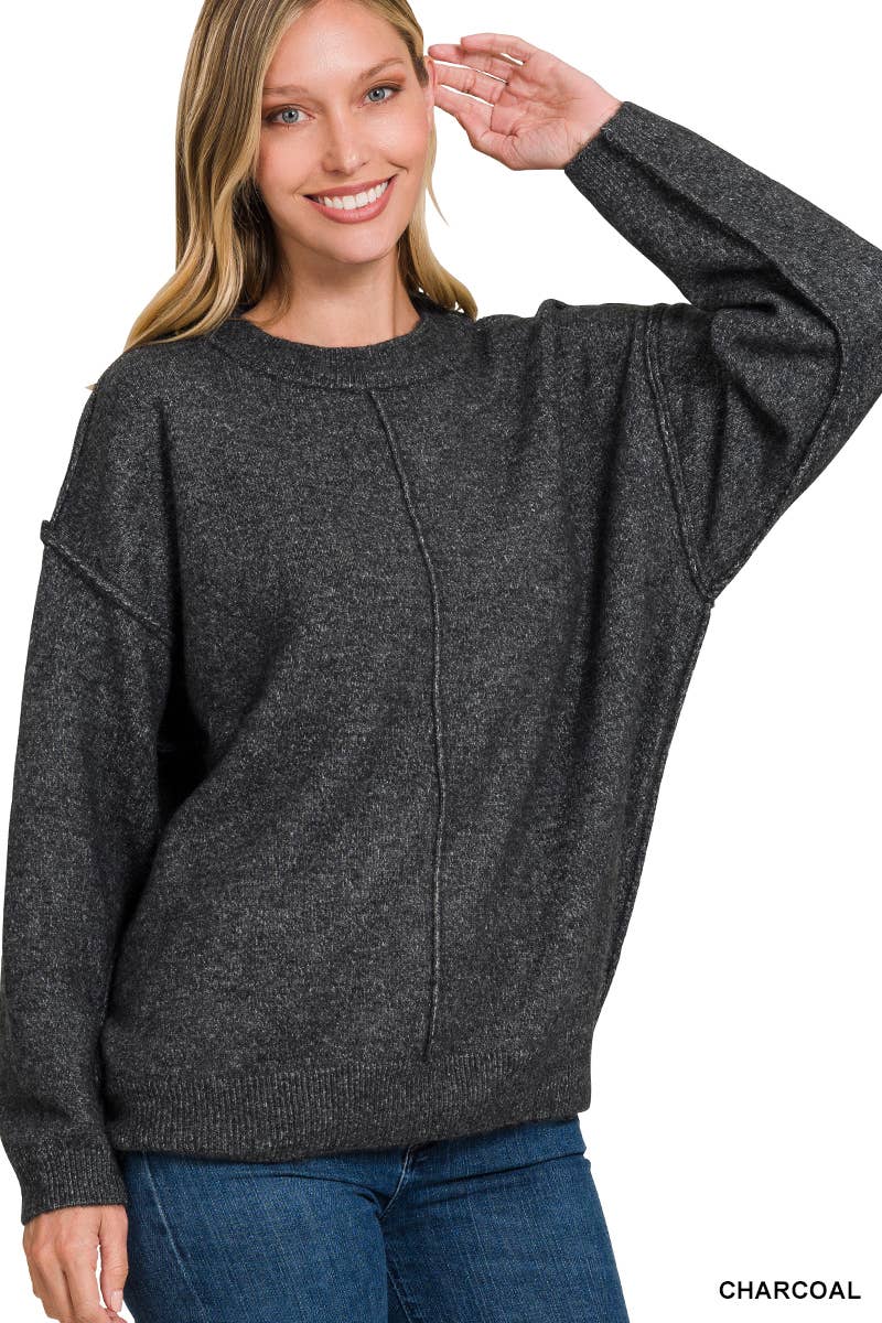 Garment Dyed Front Seam Round-neck Sweater