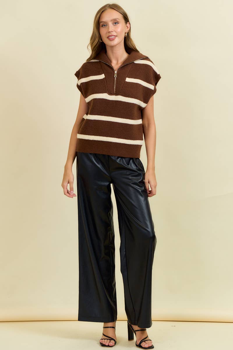 STRIPED FUNNEL HALF ZIP SWEATER VEST