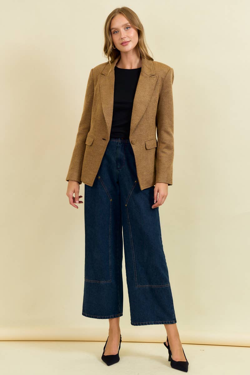 NOTCHED COLLAR BLAZER W/ BUTTONED SLEEVES