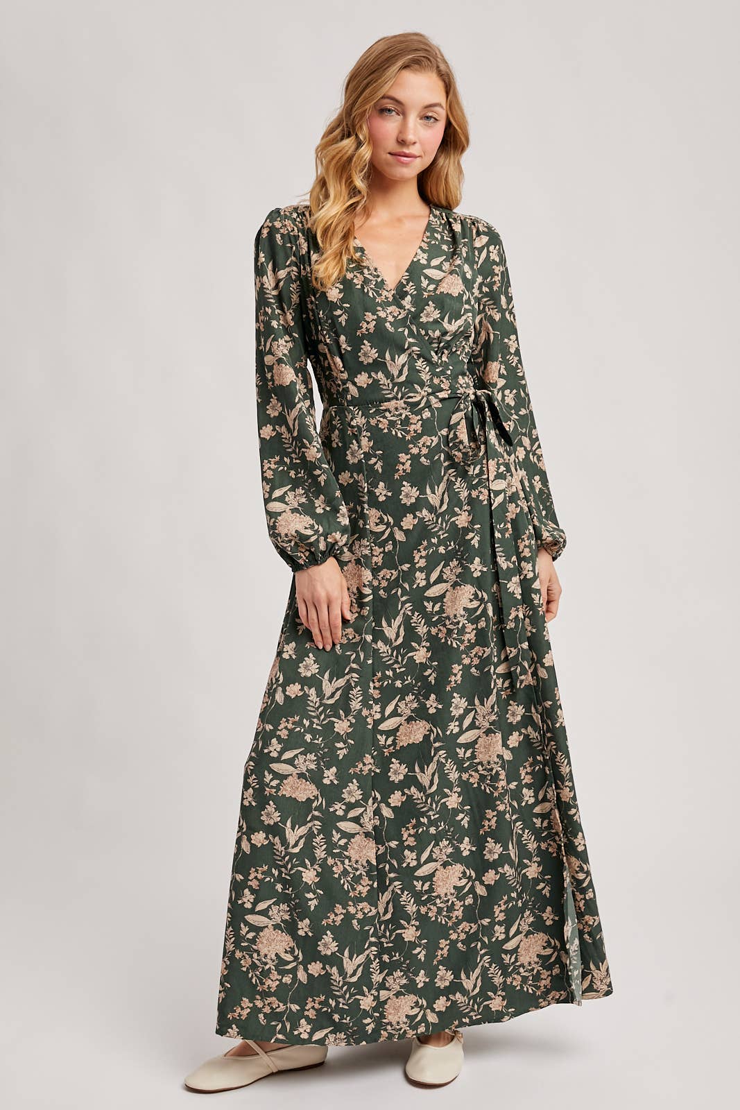 FLORAL PRINT WRAP MAXI DRESS