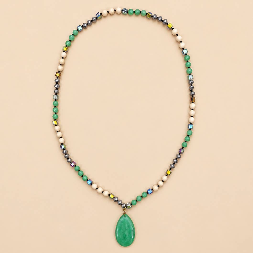Natural Stone Teardrop Pendant Beaded Long Necklace