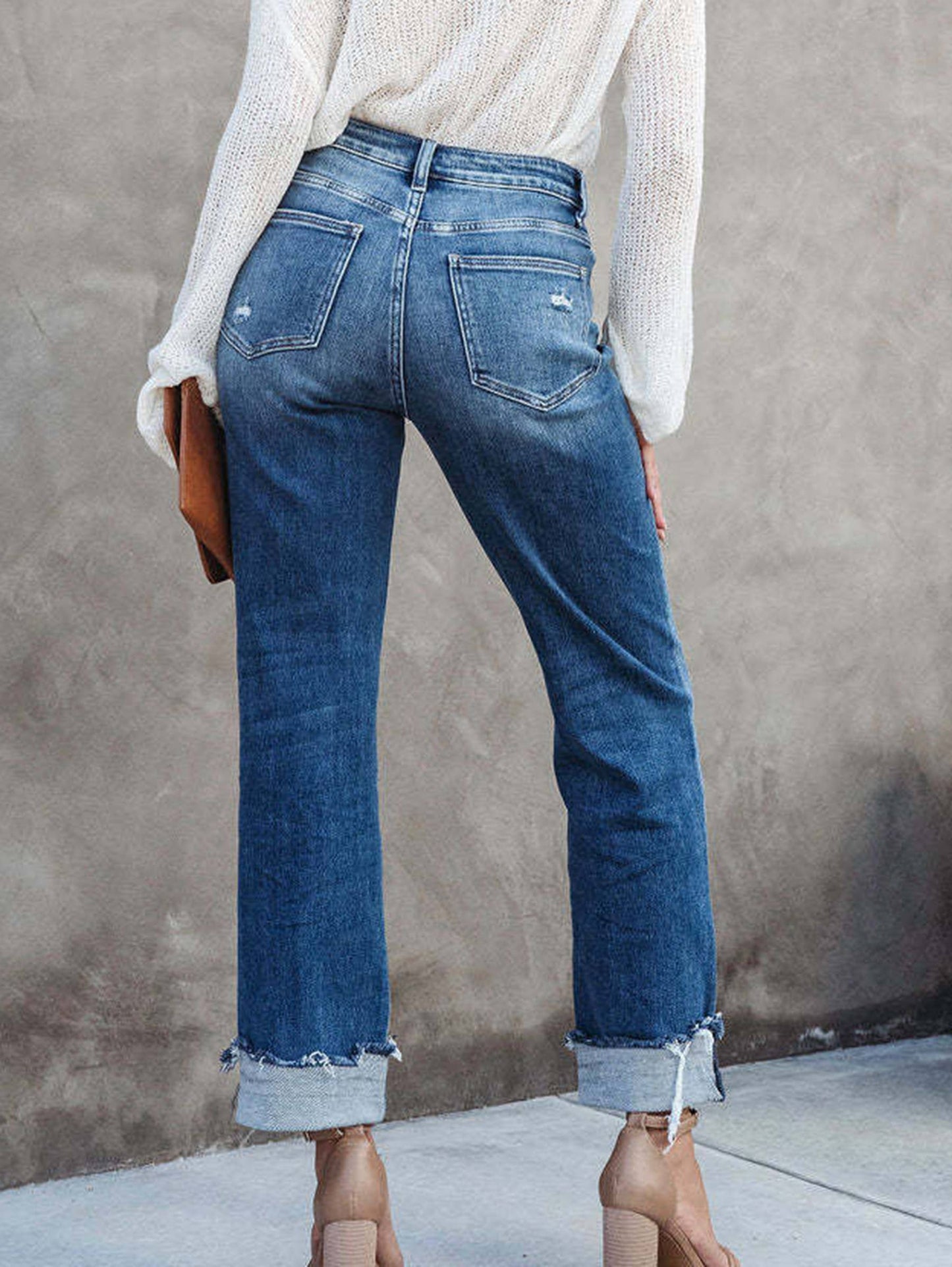 Straight Leg Denim Pants - Whimsical Details - denim, Green Clearance, jeans, pants
