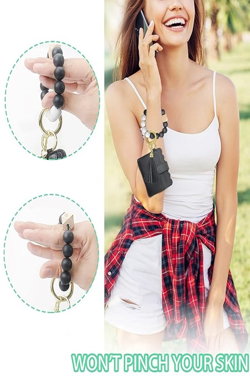Beaded Bracelet Keychain Card Holder Wallet