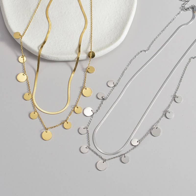FLORENCE STAINLESS STEEL TARNISH FREE DISC LAYER NECKLACE
