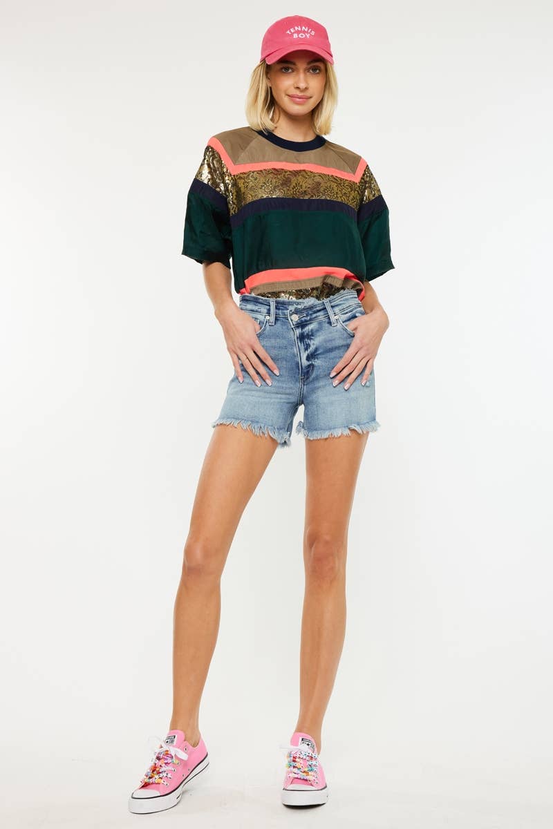 Denim Cross Button Shorts