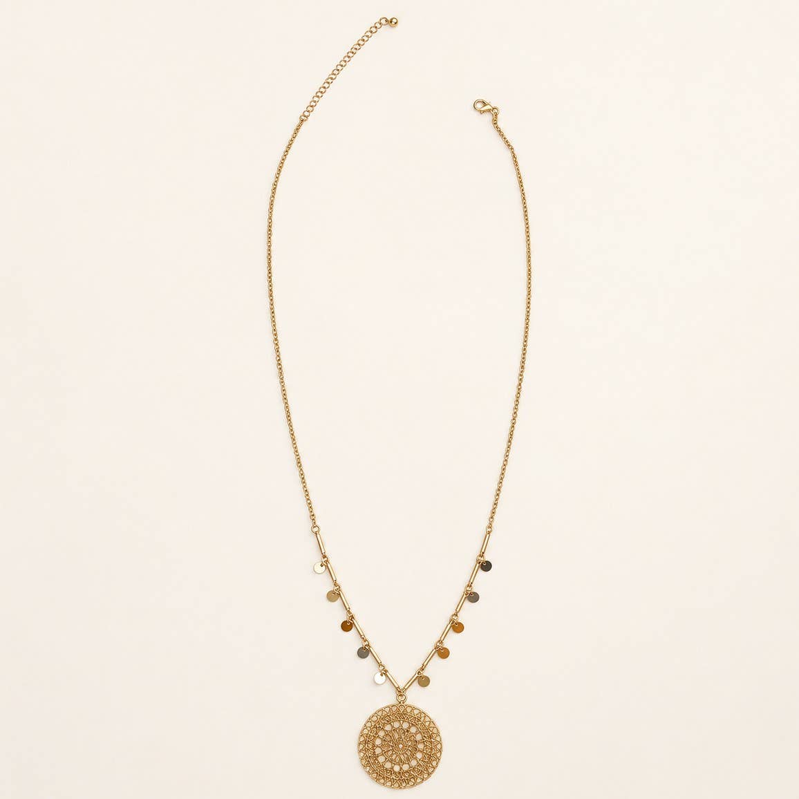 Gold-Tone Filigree Medallion Disc Drop Necklace