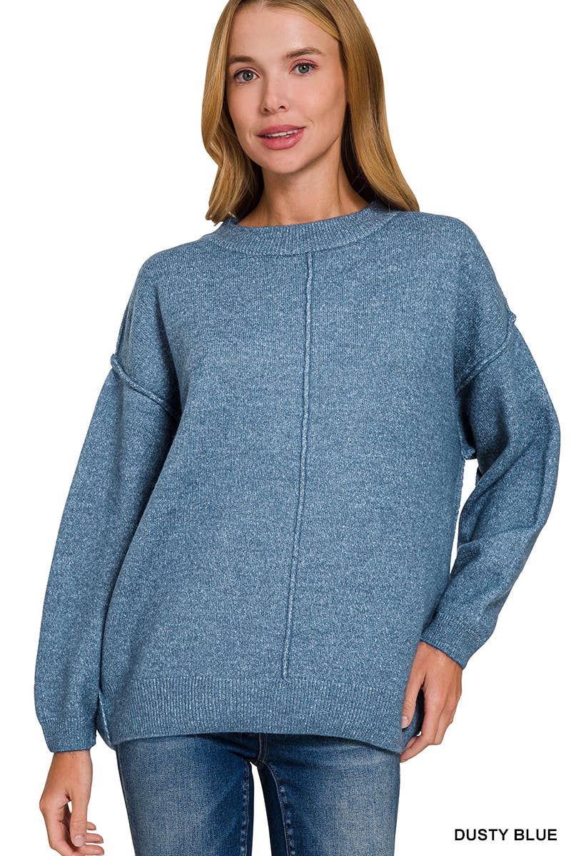 Garment Dyed Front Seam Round-neck Sweater