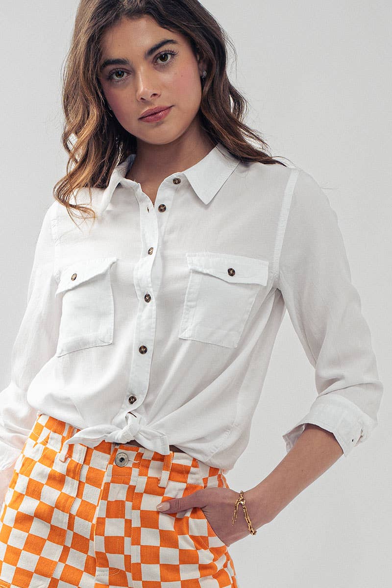 Classic Tencel Utility Casual Button Down Chambray Shirt