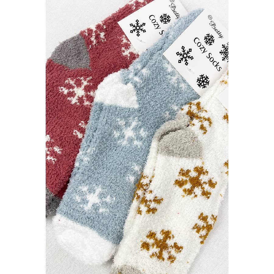 Soft Textured SnowFlake Cozy Socks - Whimsical Details -
