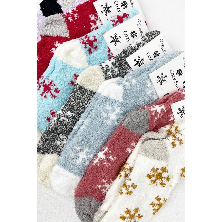 Soft Textured SnowFlake Cozy Socks - Whimsical Details -