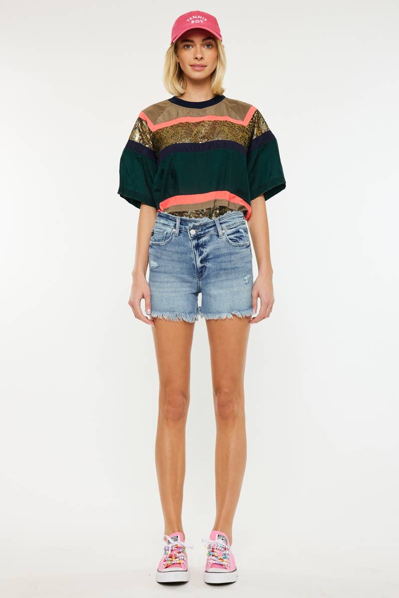 Denim Cross Button Shorts