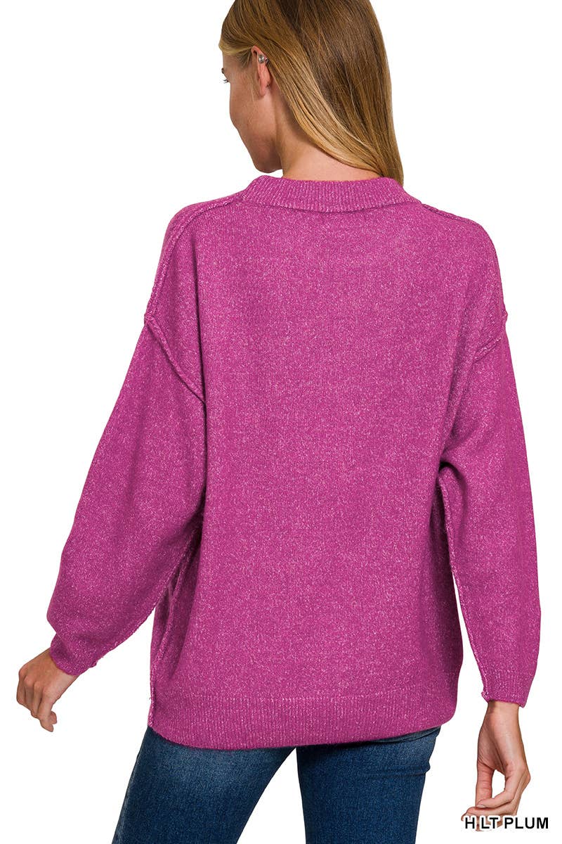 Garment Dyed Front Seam Round-neck Sweater