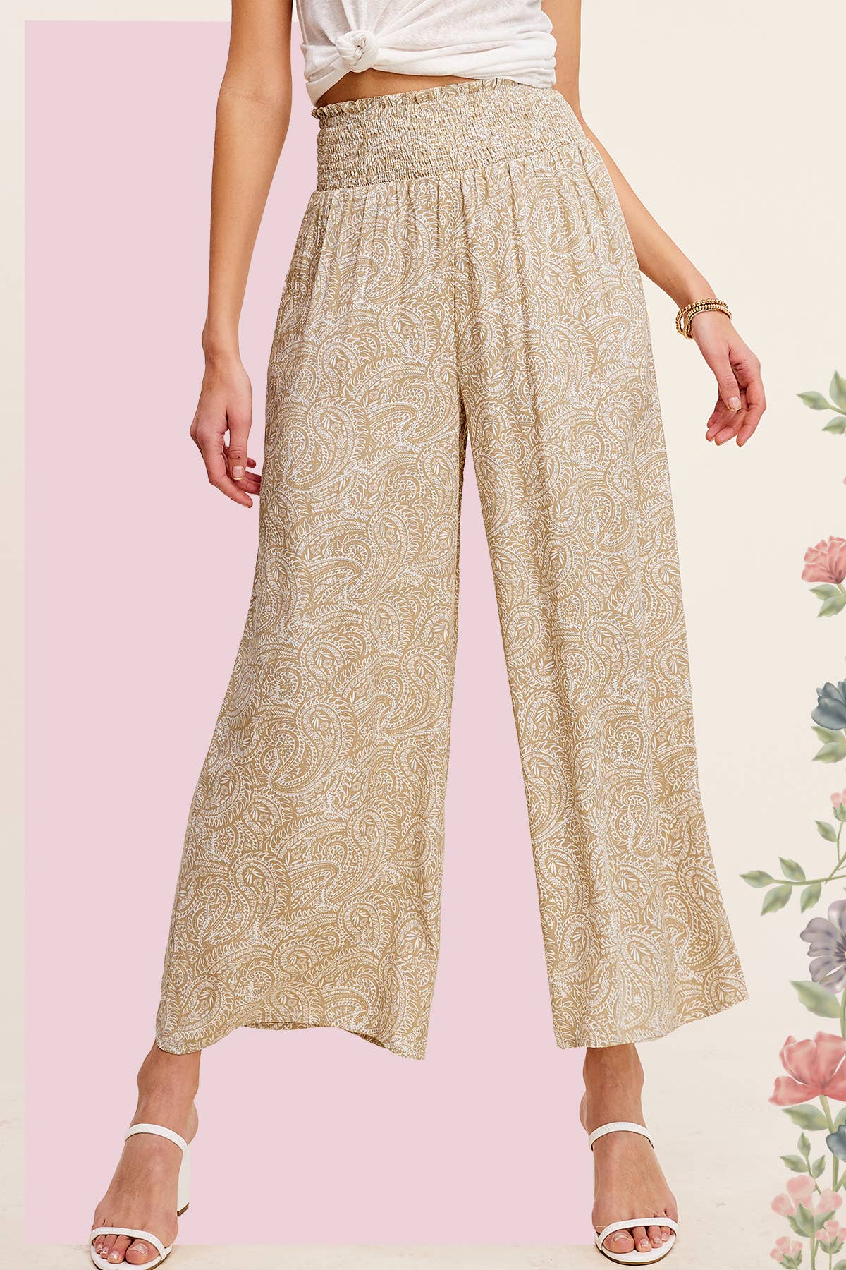 Boho Paisley Print Wide Leg Flowy Pants with Pockets