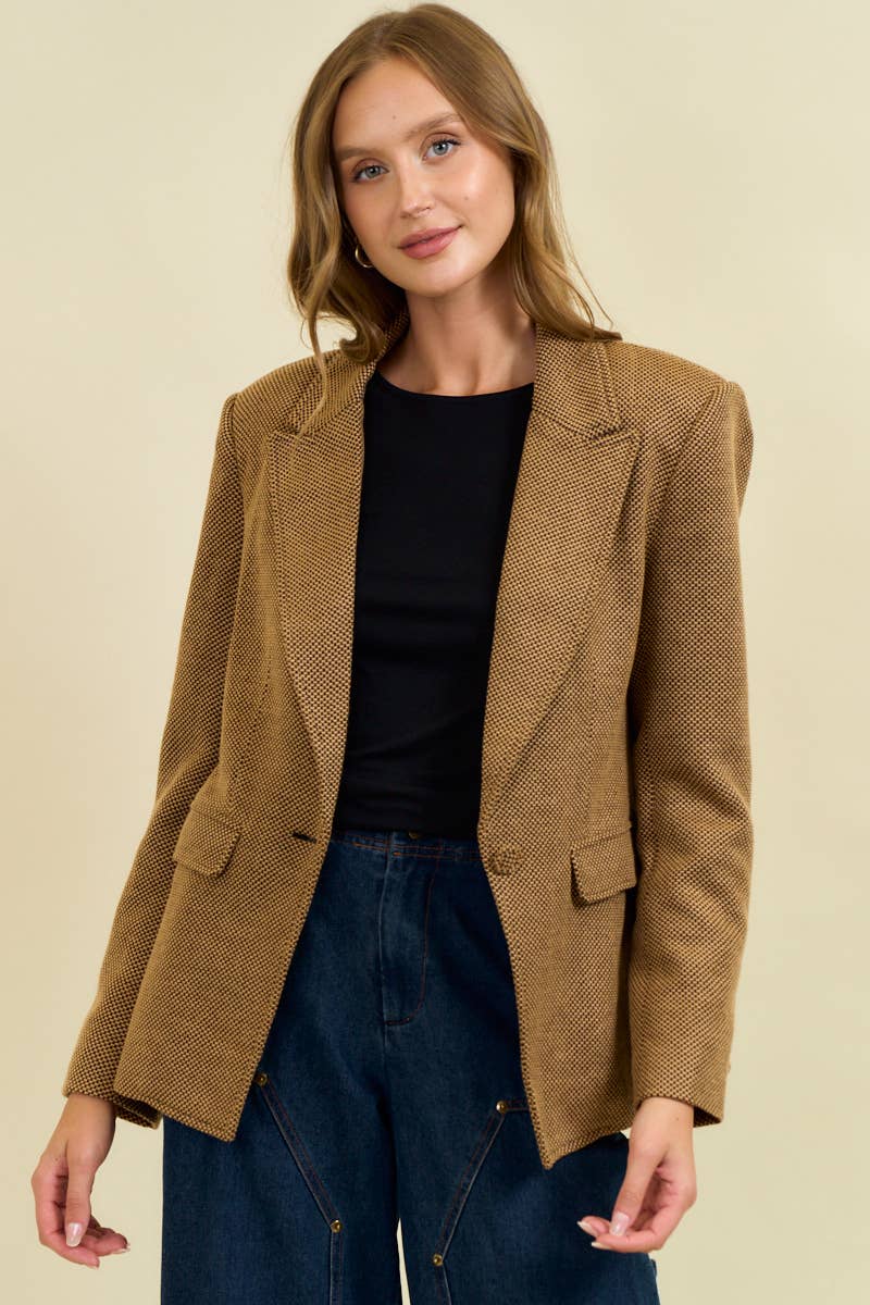 NOTCHED COLLAR BLAZER W/ BUTTONED SLEEVES