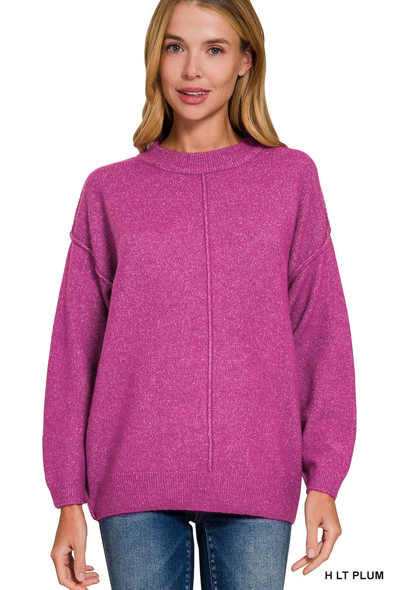 Garment Dyed Front Seam Round-neck Sweater