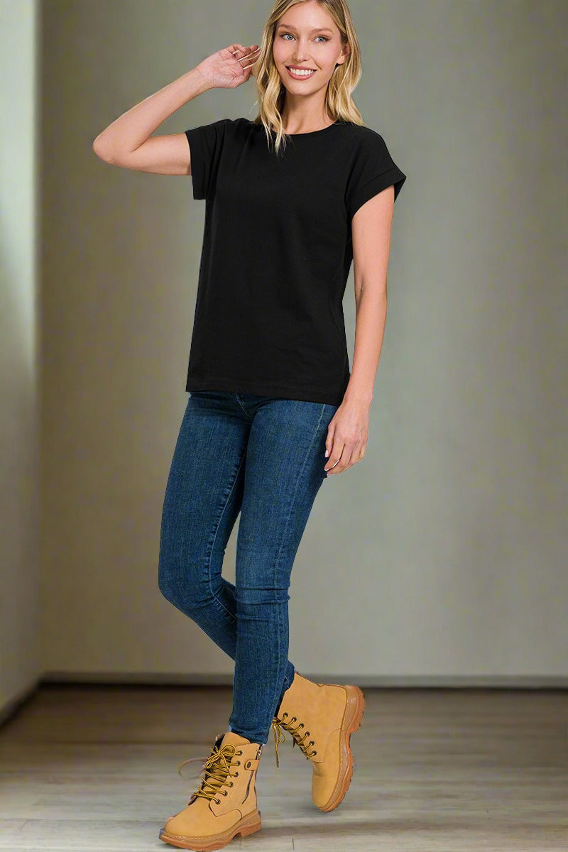 Cotton Folded Short Sleeve Shirt - Whimsical Details - Basic, Blue Clearance, shirt, short sleeve, tshirt