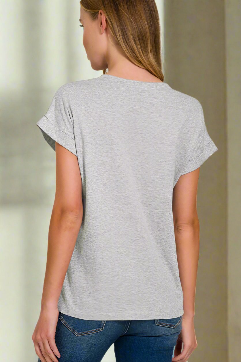 Cotton Folded Short Sleeve Shirt - Whimsical Details - Basic, Blue Clearance, shirt, short sleeve, tshirt
