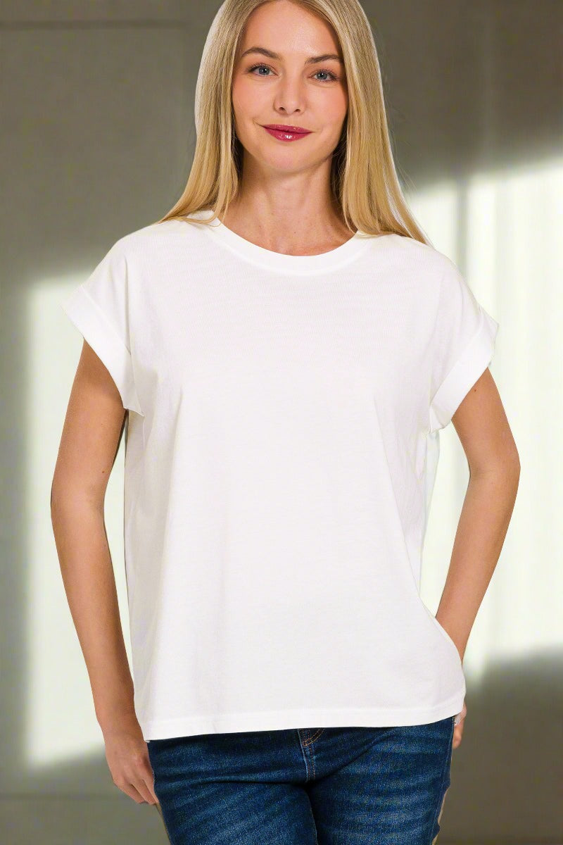 Cotton Folded Short Sleeve Shirt - Whimsical Details - Basic, Blue Clearance, shirt, short sleeve, tshirt