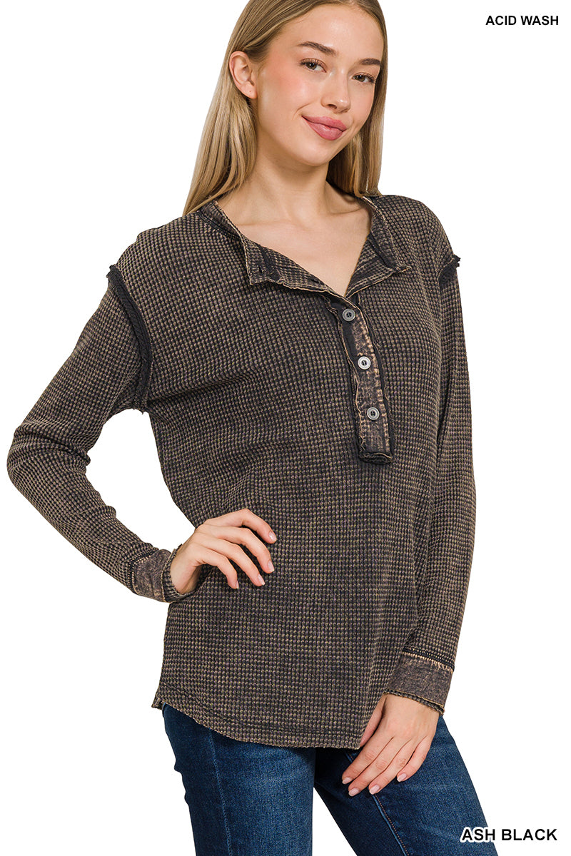 Washed Waffle Henley Neck Thermal - Whimsical Details