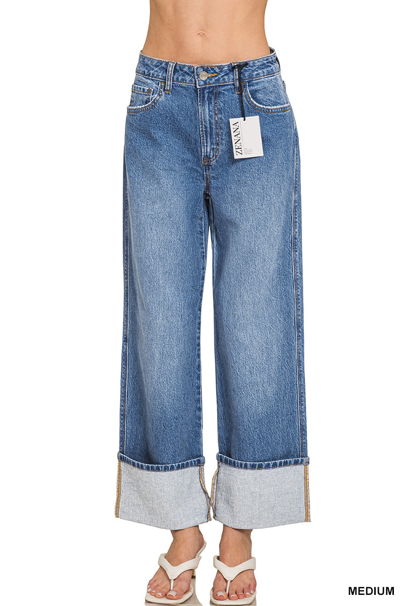 High Rise Cuffed WideLleg Denim Pants