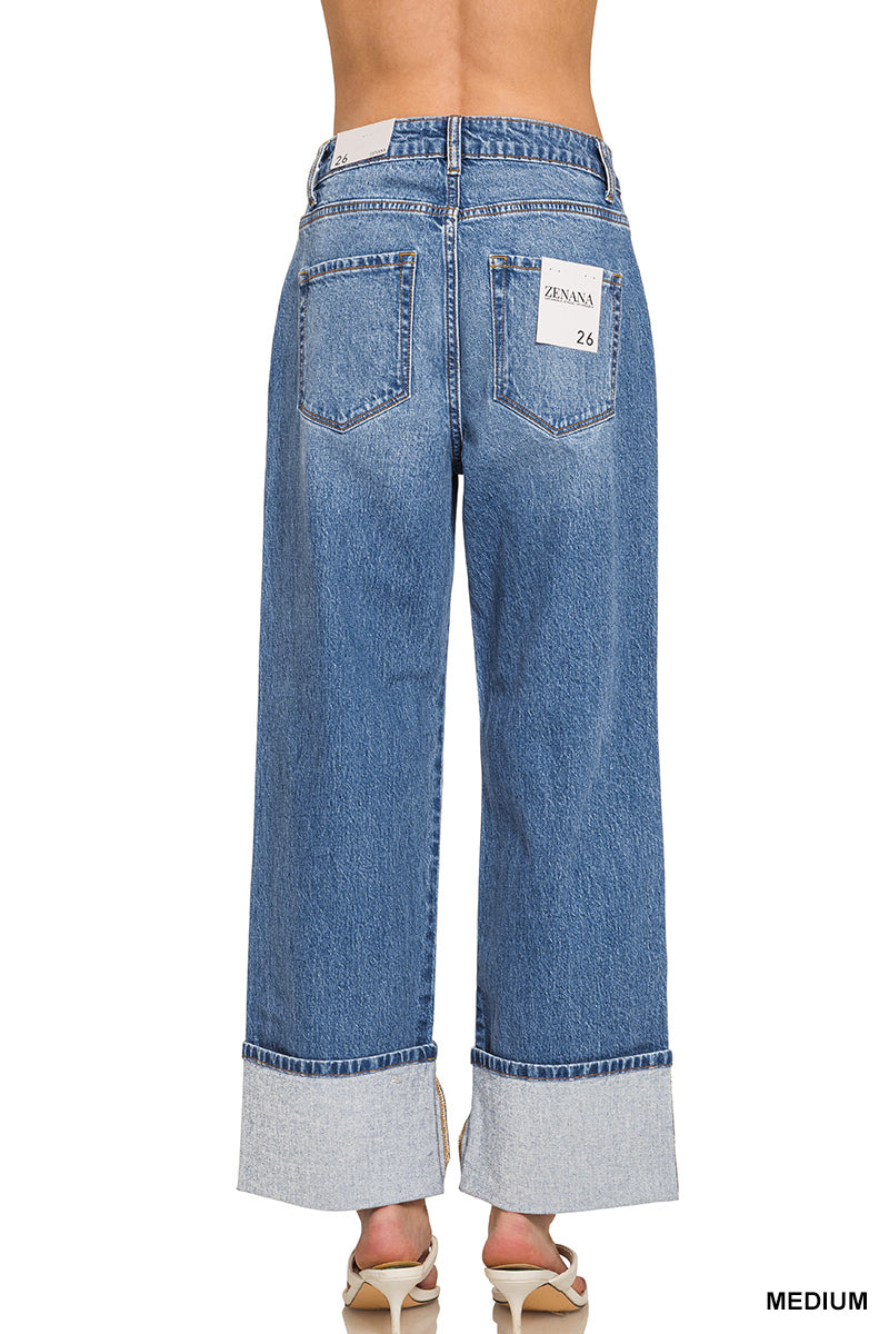 High Rise Cuffed WideLleg Denim Pants