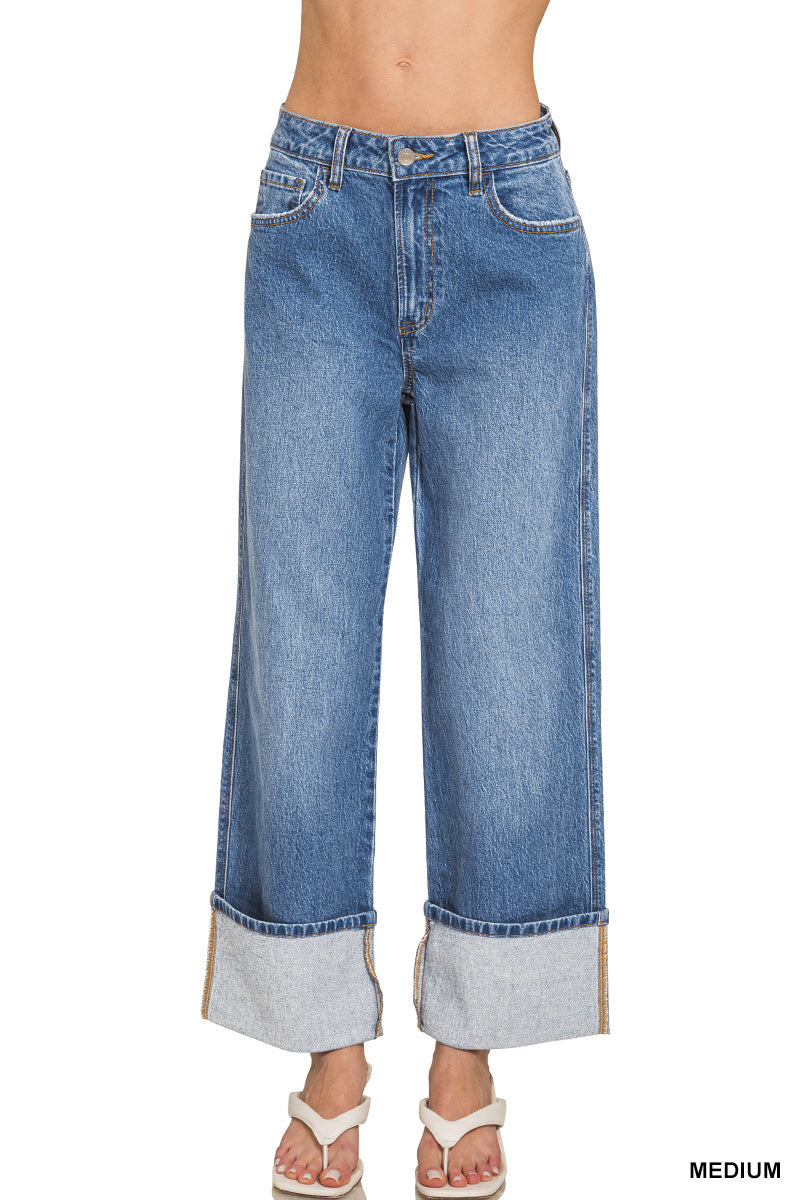 High Rise Cuffed WideLleg Denim Pants