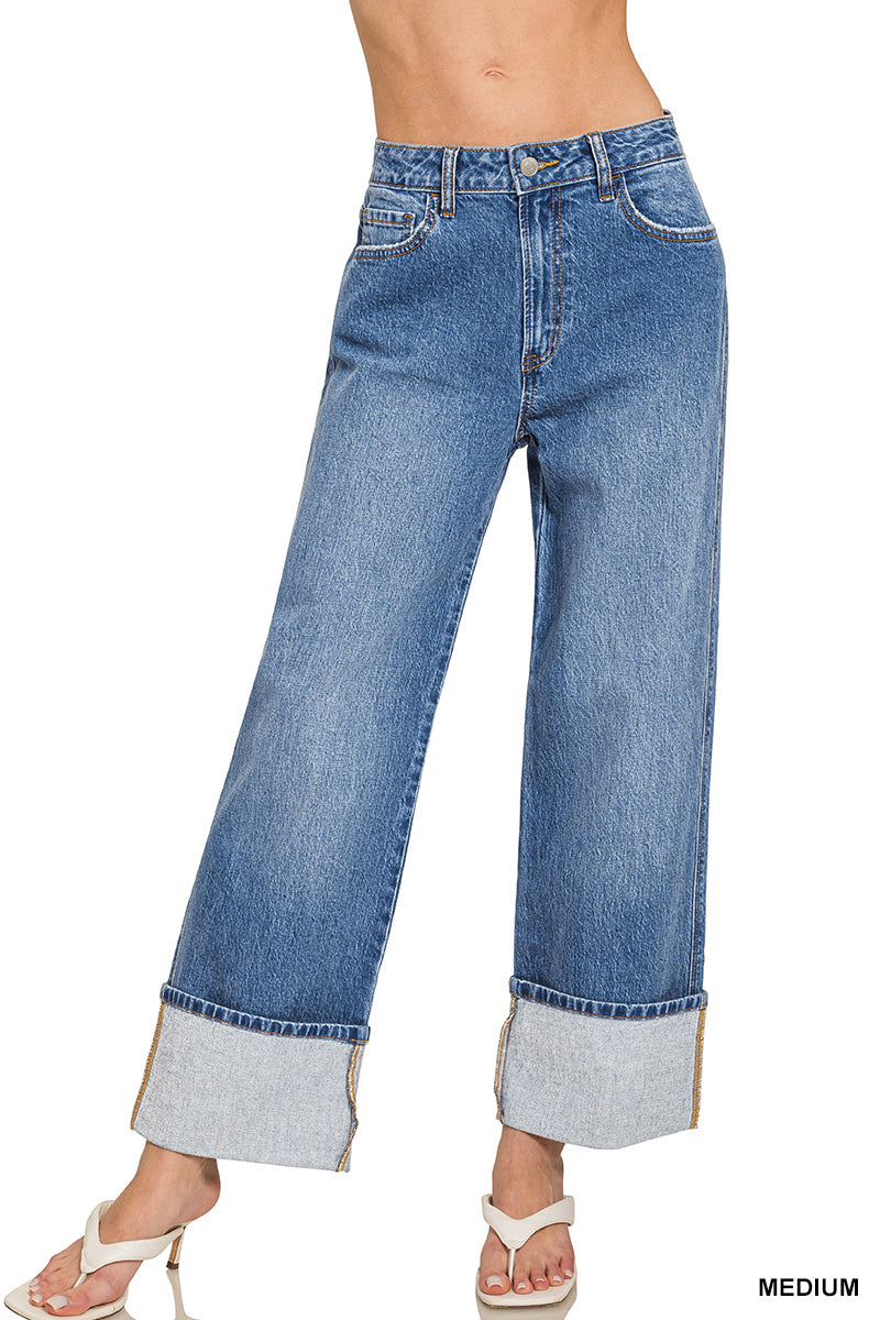 High Rise Cuffed WideLleg Denim Pants
