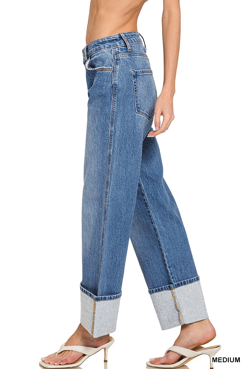 High Rise Cuffed WideLleg Denim Pants
