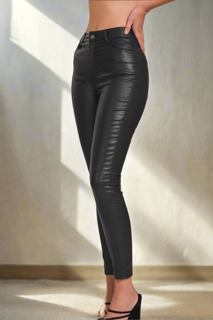 Faux Leather Skinny Pants - Whimsical Details - leather, leather pants, leggings, pants