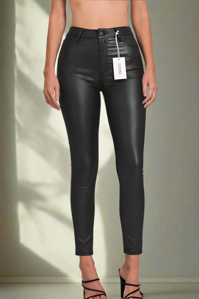 Faux Leather Skinny Pants - Whimsical Details - leather, leather pants, leggings, pants