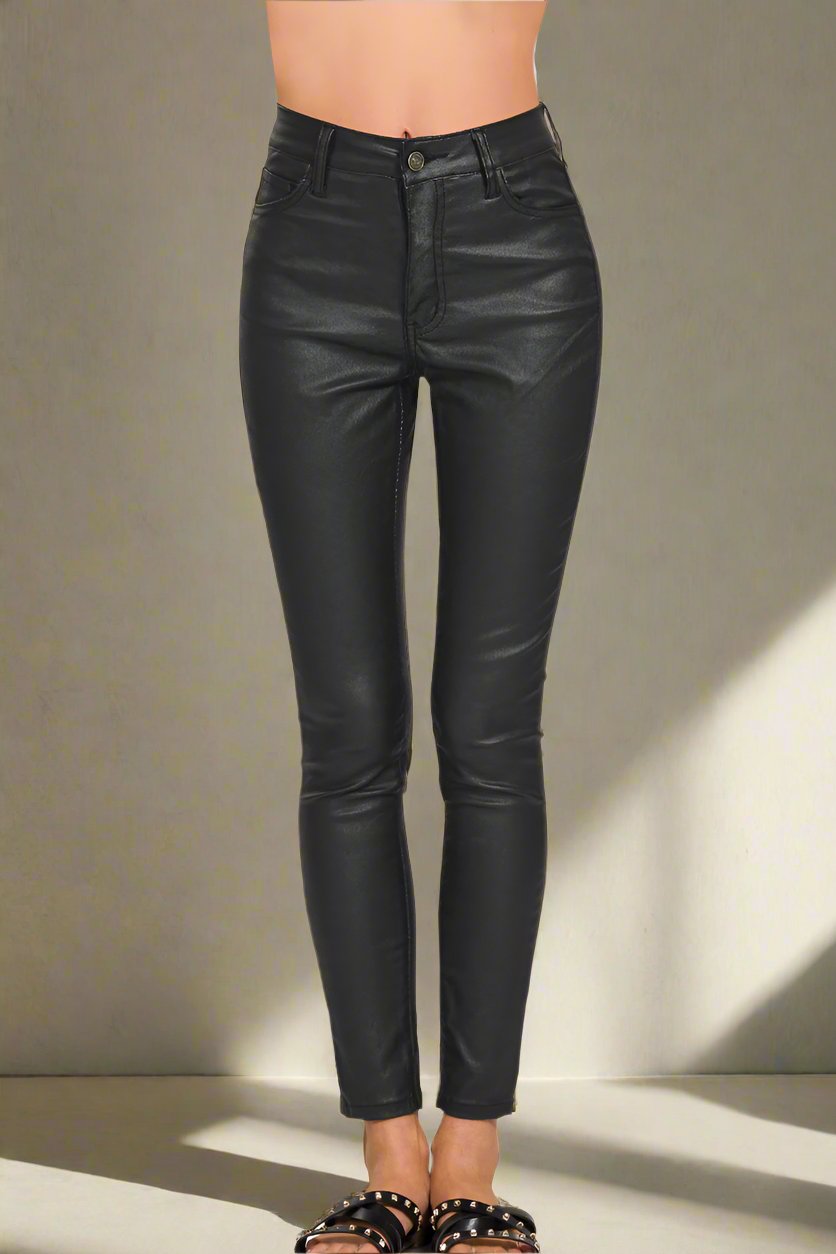 Faux Leather Skinny Pants - Whimsical Details - leather, leather pants, leggings, pants