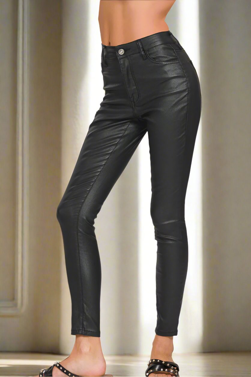 Faux Leather Skinny Pants - Whimsical Details - leather, leather pants, leggings, pants